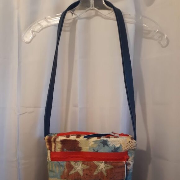 New Patriotic Stars & Stripes USA Canvas Crossbody Purse ShoulderBag Retro look - Picture 2 of 12